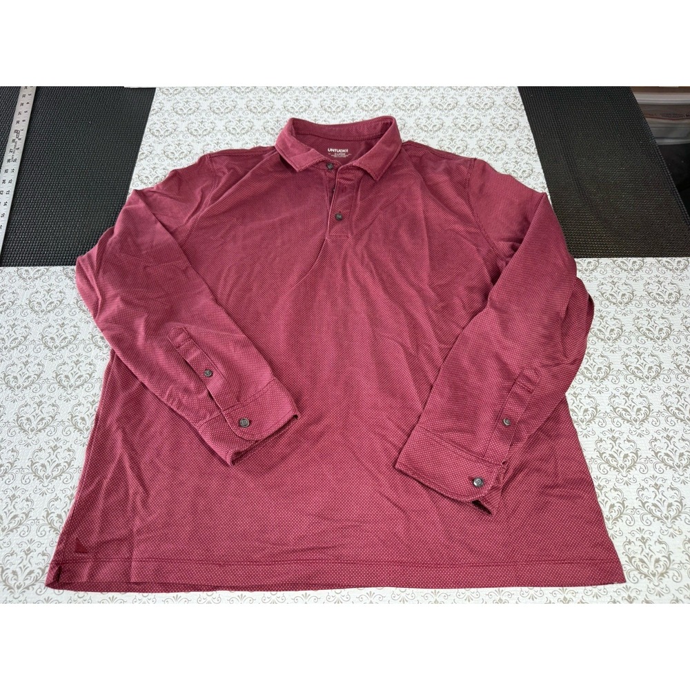 Untuckit Mens Polo‎ Shirt Long Sleeve XL Red White Damaschino Diamond Birdseye